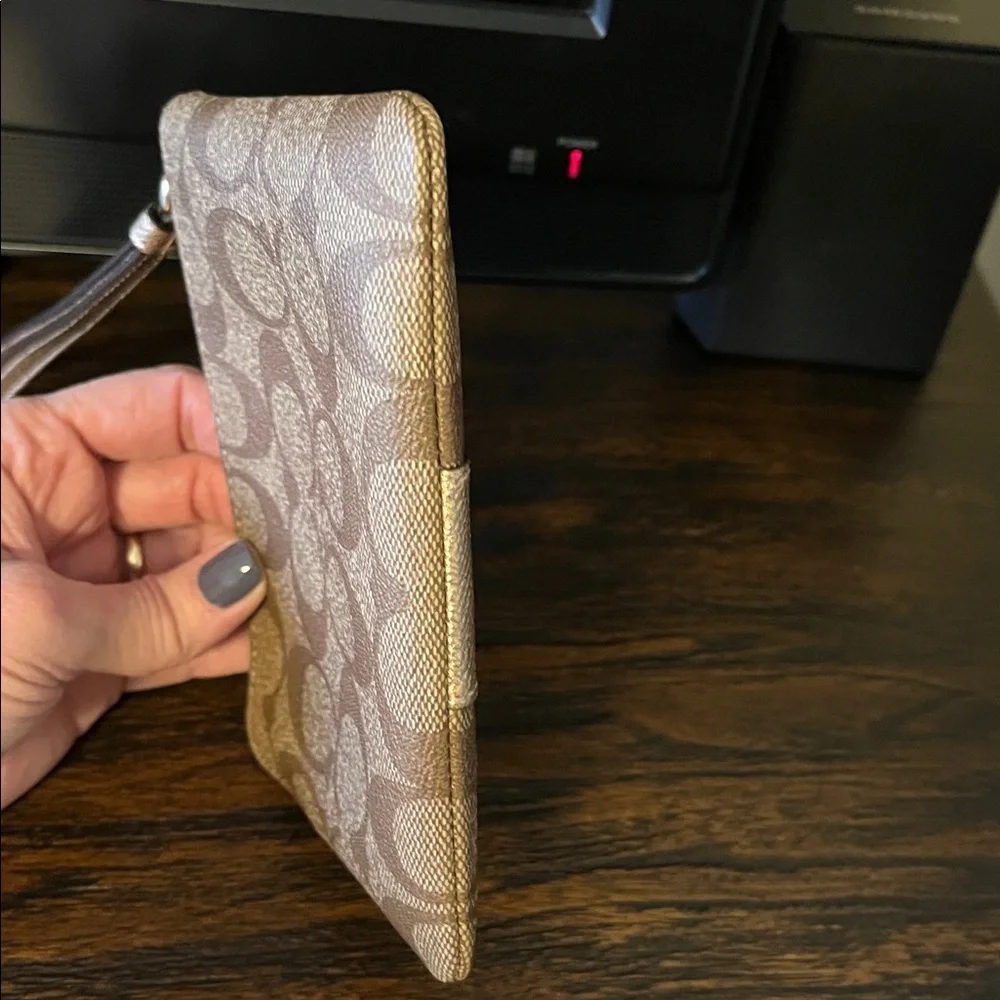 Coach Gold and Brown Signature Wristlet - Picture 3 of 8